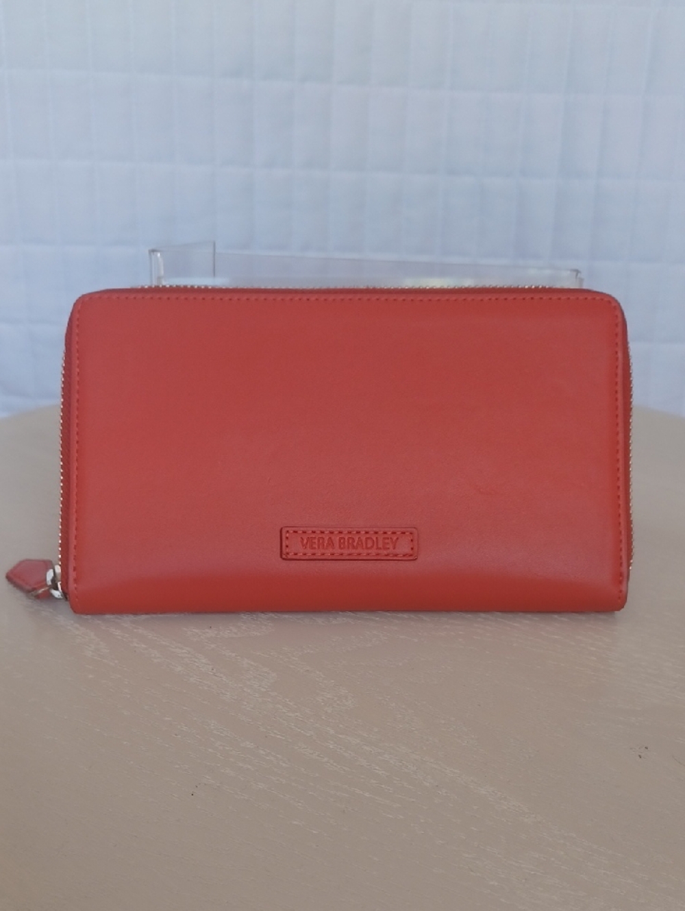 Vera Bradley Coral Red Faux Leather Accordian Style Zip Around Wallet